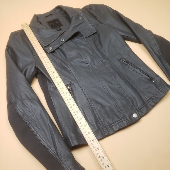 RD Style Womens Moto Biker Jacket Crop Faux Leather Zip Small Stretchy Collard - Picture 11 of 11